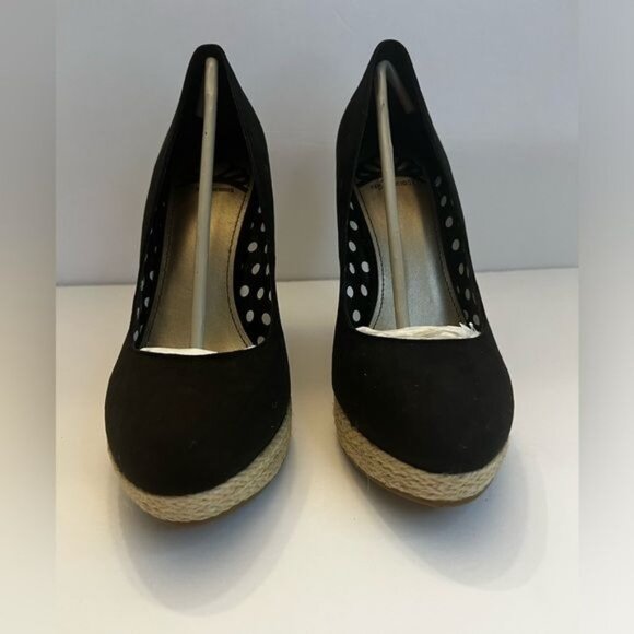 Fergalicious By Fergie Womens Black Espadrille Wedge Heels Polka Dot Lining 4.5" - Picture 8 of 12